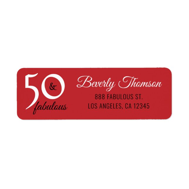 Red Fifty and Fabulous 50th Birthday Script Label (Front)