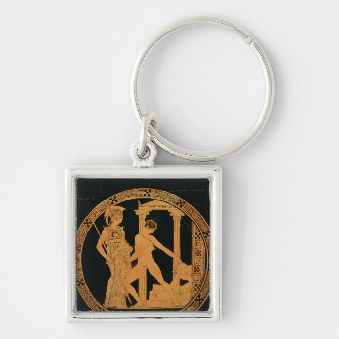 Red figure cup depicting Athena, Theseus Keychains