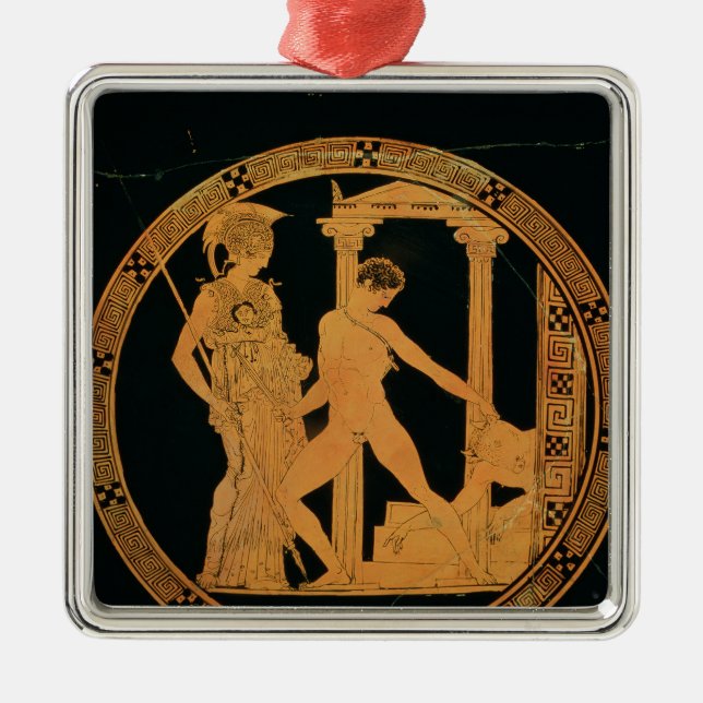 Red-figure cup depicting Athena, Theseus Metal Ornament (Front)
