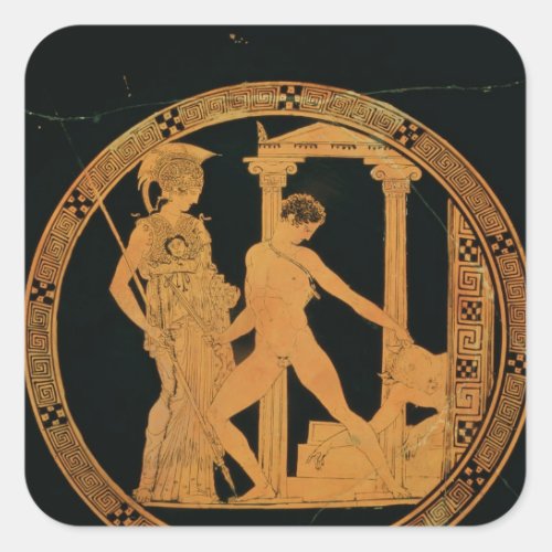 Red_figure cup depicting Athena Theseus Square Sticker
