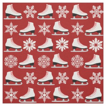 Red Figure Skates And Snowflakes Christmas Fabric by GollyGirls at Zazzle