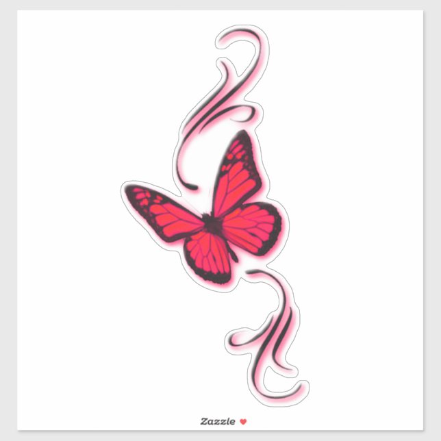 Red Filigree Butterfly Sticker (Sheet)