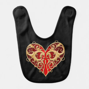 Red Filigree Heart Baby Bib