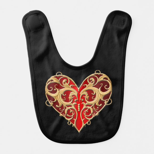 Red Filigree Heart Baby Bib (Front)