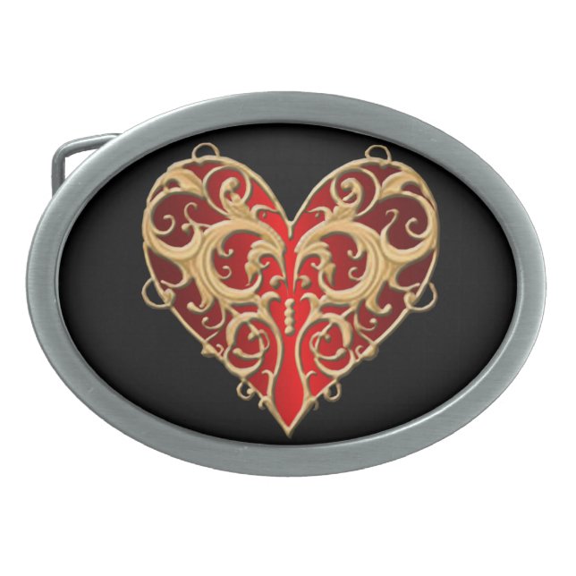 Red Filigree Heart Belt Buckle (Front)