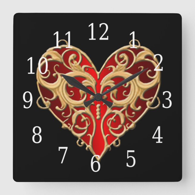 Red Filigree Heart Clock (Front)