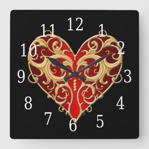 Red Filigree Heart Clock