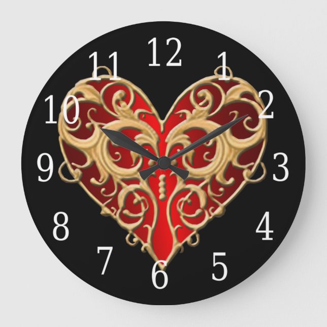 Red Filigree Heart Clock (Front)