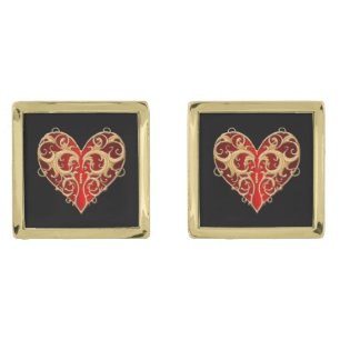 Red Filigree Heart Cufflinks