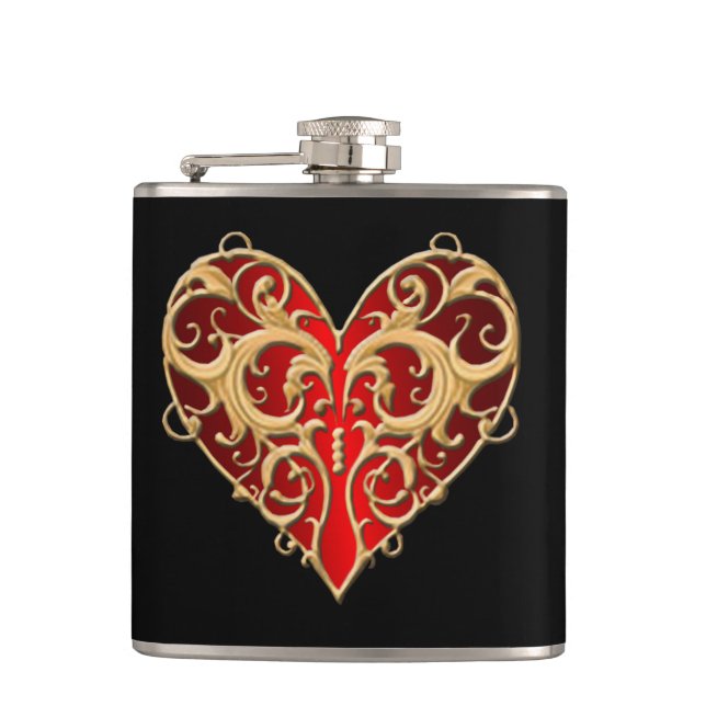 Red Filigree Heart Flask (Front)