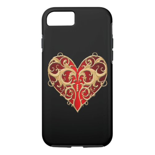 Red Filigree Heart iPhone 7 Case