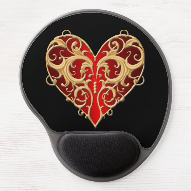 Red Filigree Heart Mouse Pad (Front)