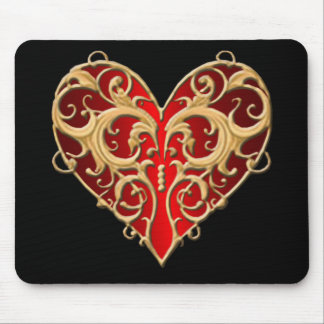 Red Filigree Heart Mouse Pad