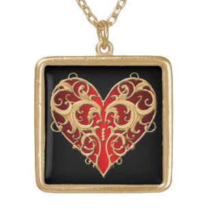 Red Filigree Heart Necklace