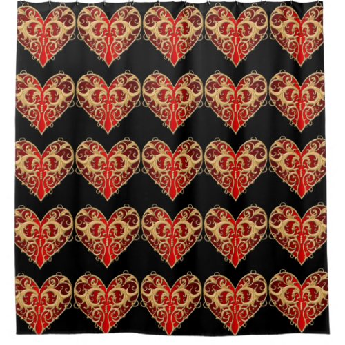 Red Filigree Heart Shower Curtain