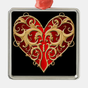 Red Filigree Heart Square Ornament