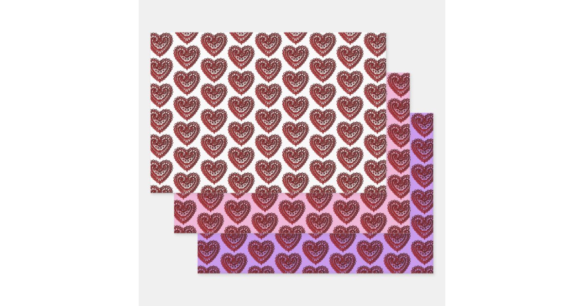 Cute Red White & Pink Hearts Valentine's Day Wrapping Paper Sheets
