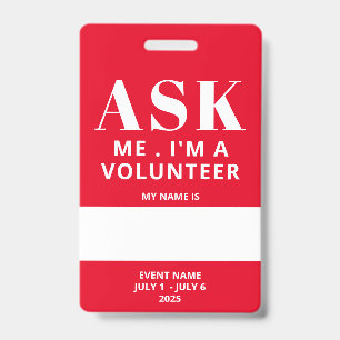 Red Fill In Name Volunteer Badge