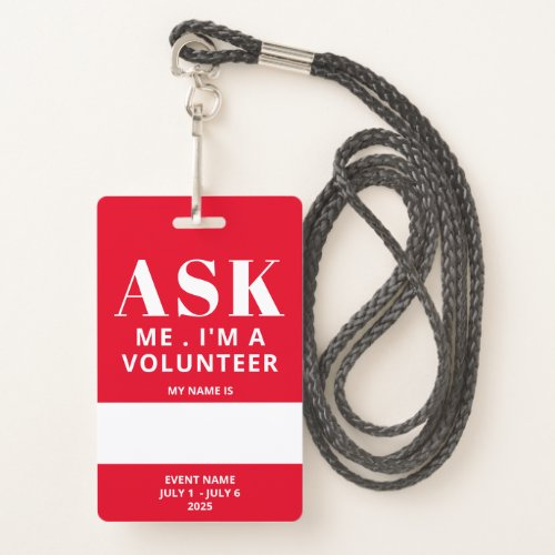 Red Fill In Name Volunteer Badge