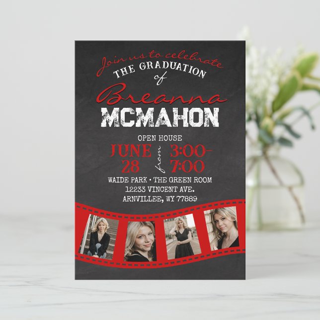 Red Filmstrip Chalkboard Graduation Invitation (Creator Uploaded)