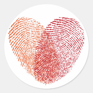 Red fingerprint heart design classic round sticker