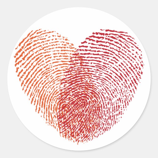 Red fingerprint heart design classic round sticker (Front)