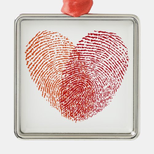 Red fingerprint heart design metal ornament