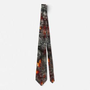 Red fire, black stone fantastic abstract texture tie