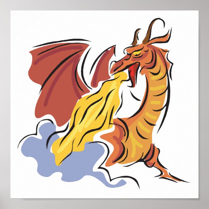 red fire breathing dragon print