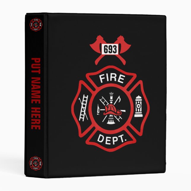Red Fire Department Badge Mini Binder (Front/Spine)