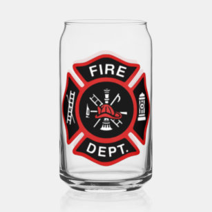 Red Fire Department Firefighter Badge Can Glass