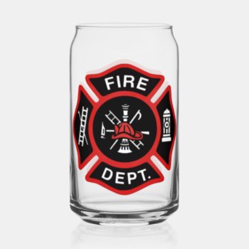Red Fire Department Firefighter Badge Can Glass by JerryLambert at Zazzle