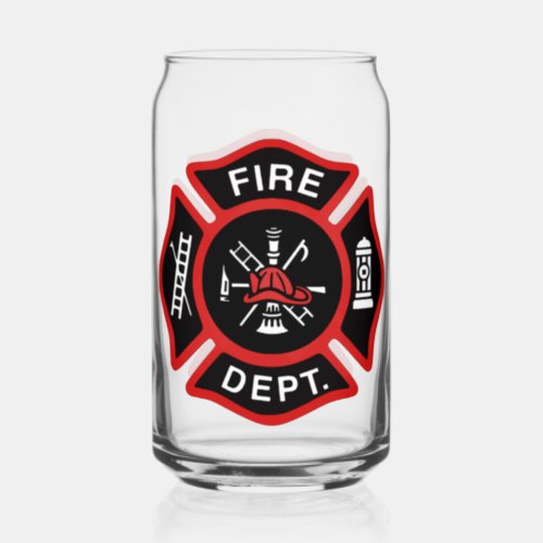 Red Fire Department Firefighter Badge Can Glass