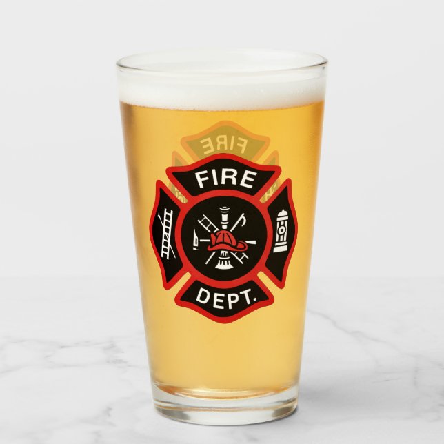 Red Fire Department Firefighter Badge Glass (Front Filled)
