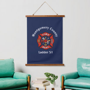 Red Fire Department Logo Custom Hanging Tapestry