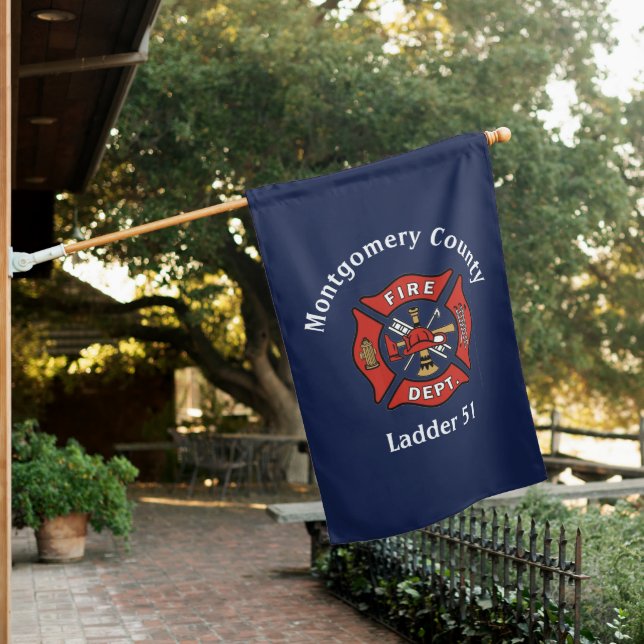 Red Fire Department Logo Custom   House Flag (In SItu)