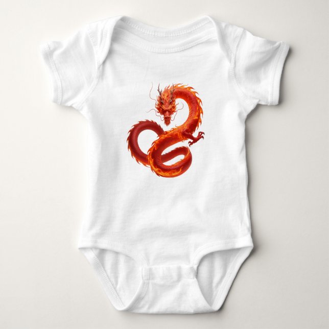Red Fire Dragon Art | Mythical Flame Dragon Design Baby Bodysuit (Front)