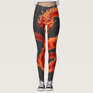 Red Fire Dragon Art Mythical Flame Dragon Design Leggings