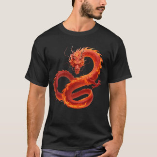 Red Fire Dragon Art | Mythical Flame Dragon Design T-Shirt