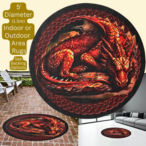 Red Fire  Dragon in Celtic Knot Circle Area Rug