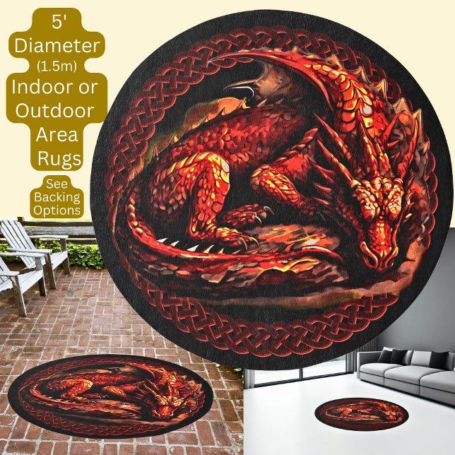 Red Fire  Dragon in Celtic Knot Circle Area Rug (Creator Uploaded)
