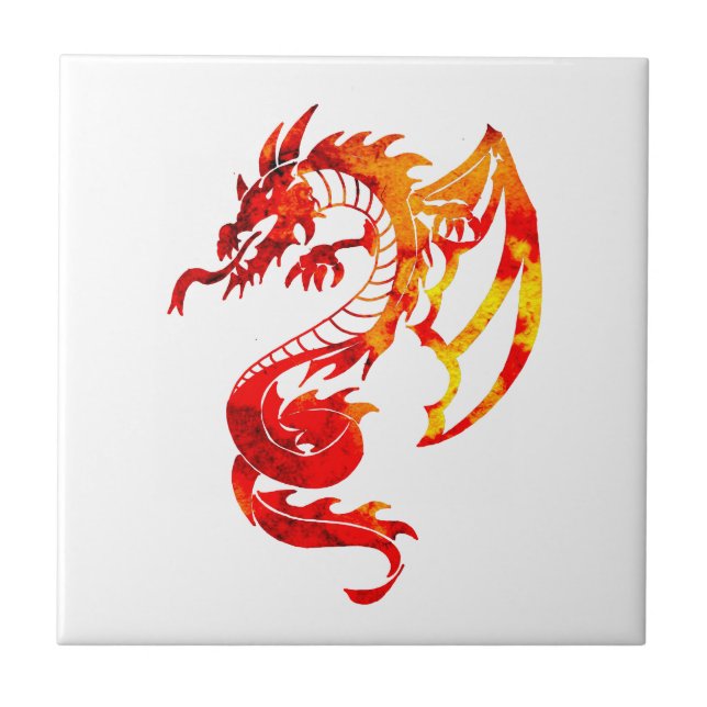 Red Fire Dragon Tattoo Ceramic Tile (Front)