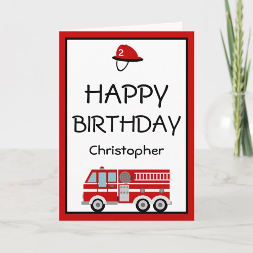 Red Fire Engine and Hat Birthday Card