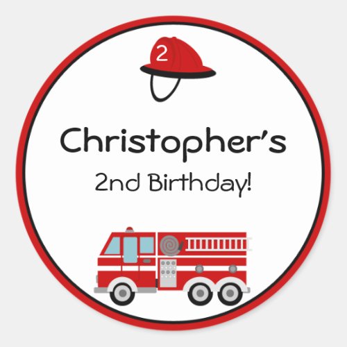 Red Fire Engine and Hat Birthday Stickers