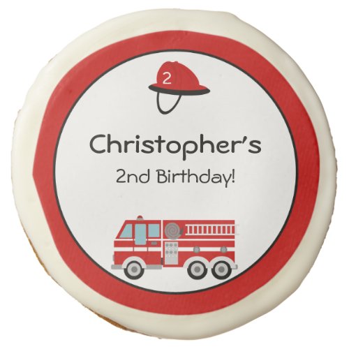 Red Fire Engine and Hat Birthday Sugar Cookie