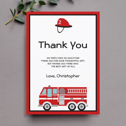 Red Fire Engine and Hat Birthday Thank You Card