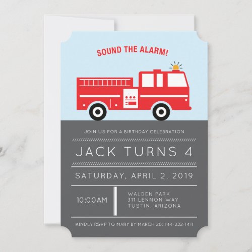 Red Fire Engine Birthday Party Invitation