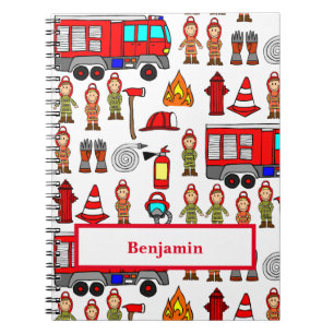 Red Fire Engine & Fire Fighters Notebook
