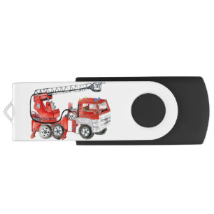 Red fire engine, fire truck illustration flash drive
