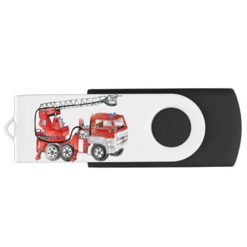 Red fire engine fire truck illustration flash drive